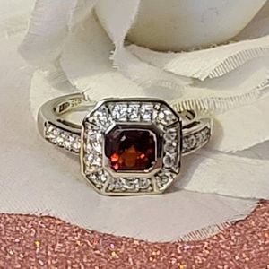 NEW Brazilian Cherry Citrine and Diamond Halo Ring Size 9
